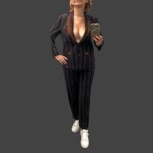 Pure Wool 2 piece costume blazer+trousers with suede detailing, Pendleton style